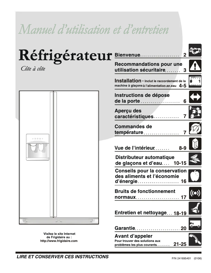 Page 1 de la notice Manuel utilisateur Frigidaire GLRS64ZEQ
