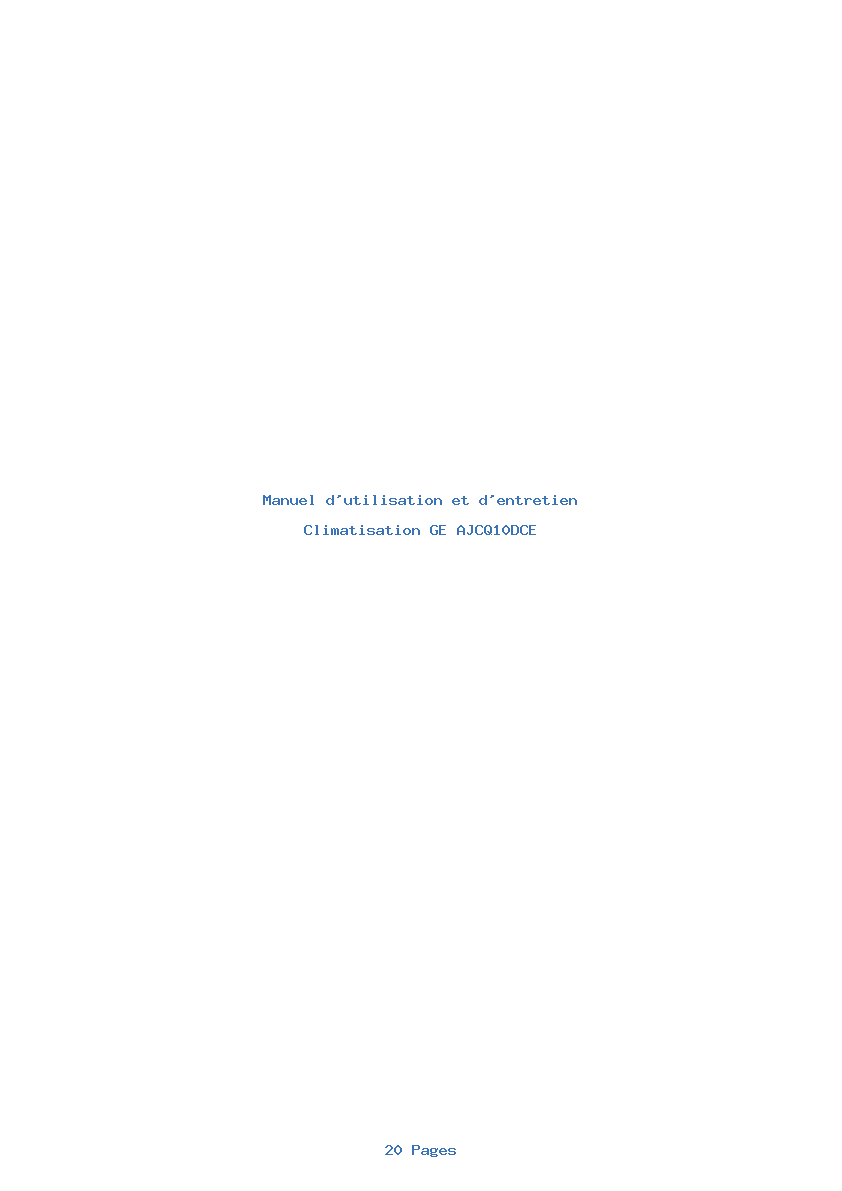 Page 1 de la notice Manuel d'utilisation et d'entretien GE AJCQ10DCE