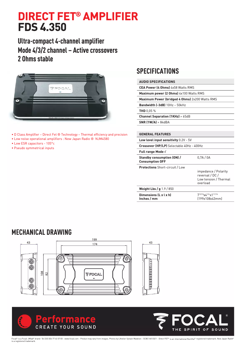 Page 1 de la notice Fiche technique Focal FDS 4.350