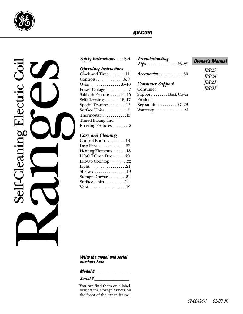 Page 1 of the manual Use and Maintenance Manual GE JBP24BBCT