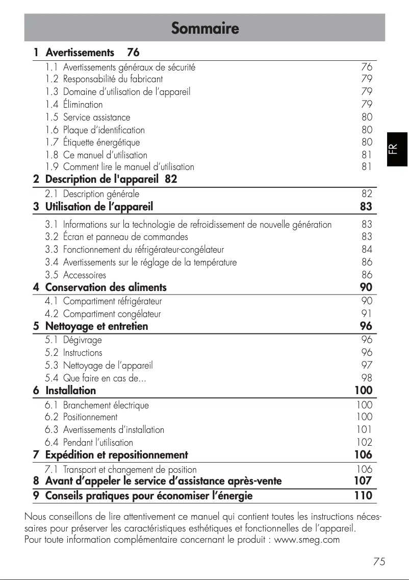 Página 1 del manual Ficha técnica Smeg FAB38RWH