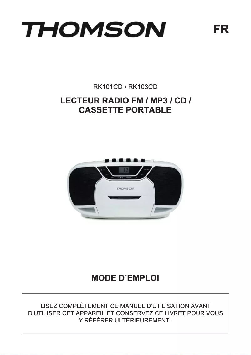 Page 1 de la notice Manuel utilisateur Thomson RK102CD