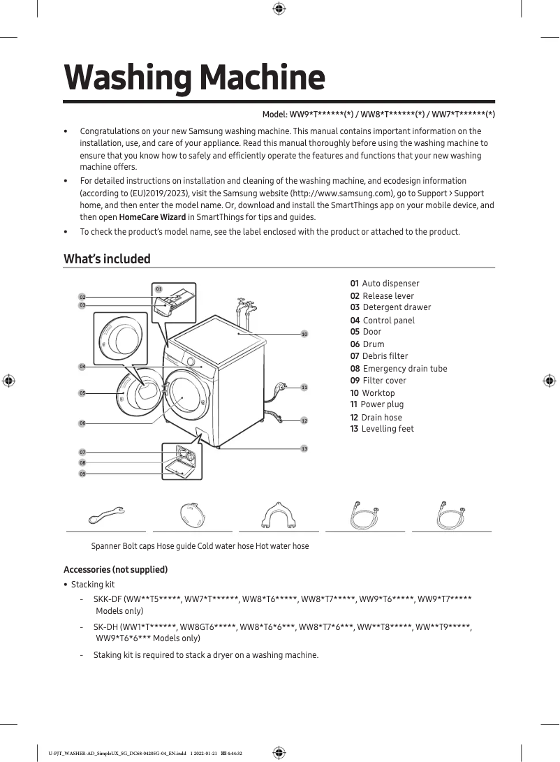 Página 1 del manual Guía de inicio rápido Samsung WW90T684DLH