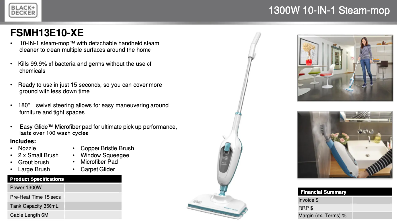 Page 1 de la notice Fiche technique Black & Decker FSMH13E10