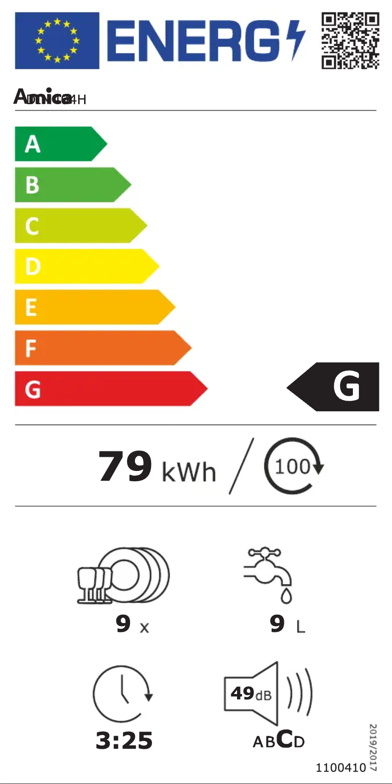 Page 1 of the manual Energy Label Amica DIM404H