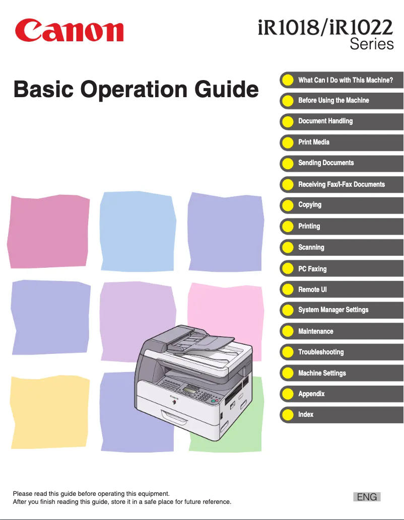 Page 1 de la notice Manuel utilisateur Canon imageRUNNER 1018