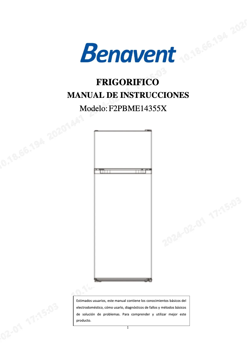 Página 1 del manual Manual de usuario Benavent F2PBME14355X