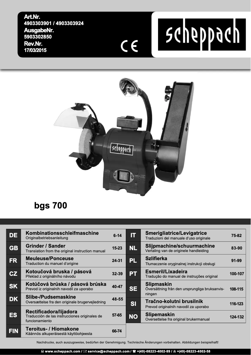 Page 1 de la notice Manuel utilisateur Scheppach BGS700