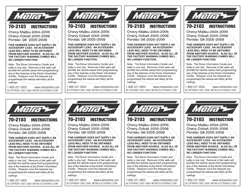 Page 1 of the manual User Manual Metra 70-2103