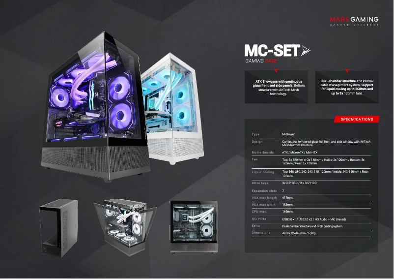 Page 1 de la notice Fiche technique Mars Gaming MC-SET