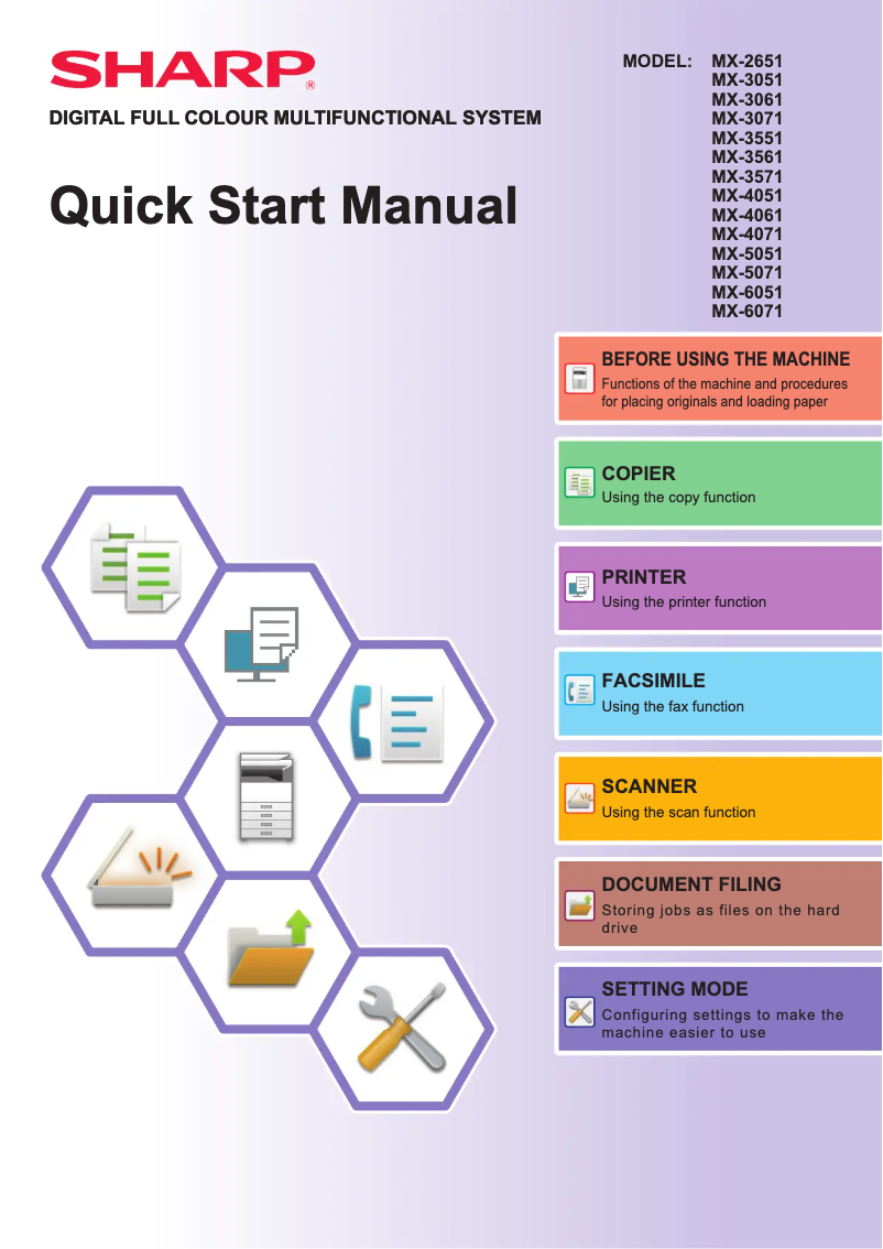 Page 1 of the manual Quick Start Guide Sharp MX-3061S