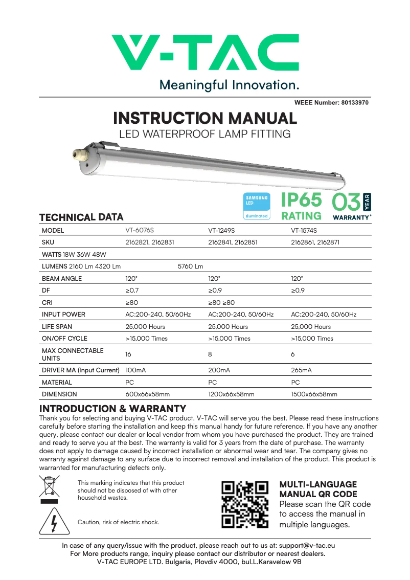 Page 1 de la notice Manuel utilisateur V-TAC VT-1574S