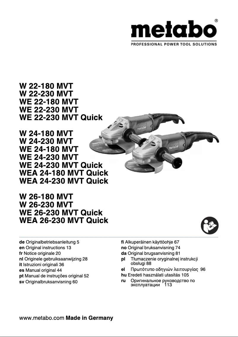 Page 1 de la notice Manuel utilisateur Metabo WE 26-230 MVT Quick