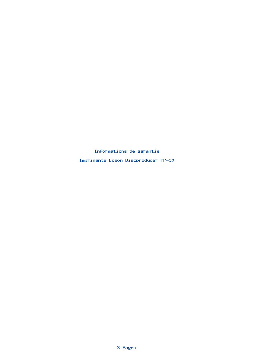 Page 1 de la notice Informations de garantie Epson Discproducer PP-50