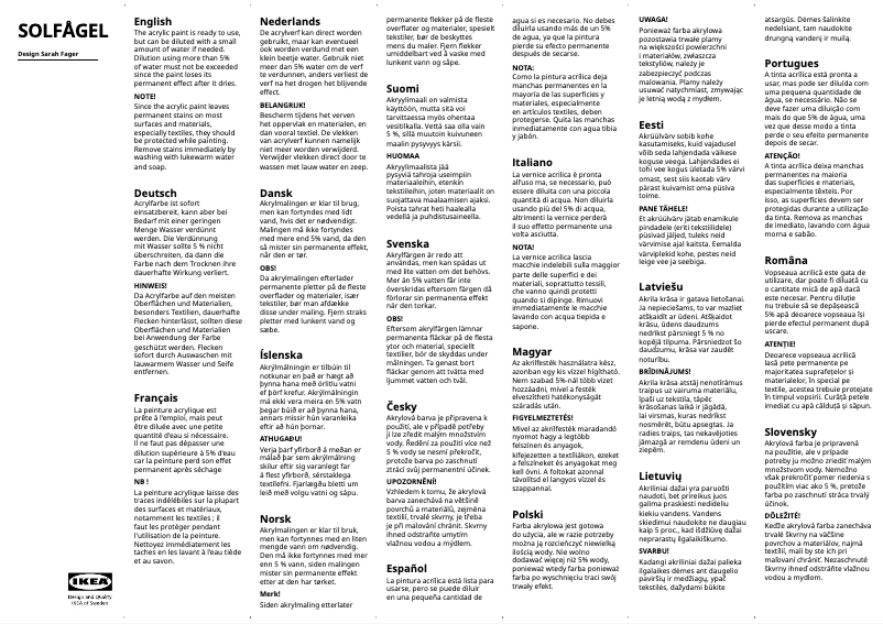 Page 1 de la notice Manuel utilisateur Ikea SOLFÅGEL 405.626.49