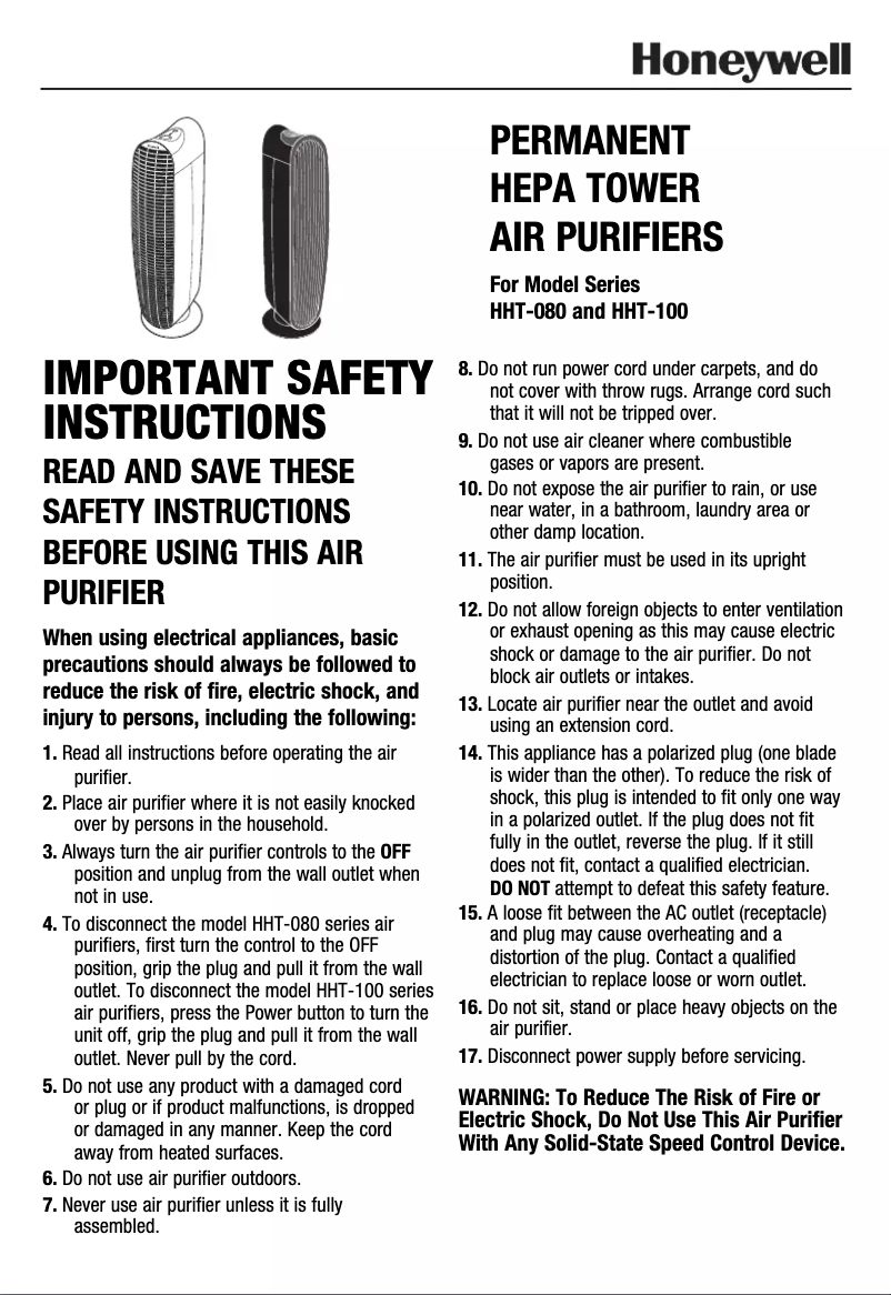 Page 1 de la notice Manuel utilisateur Honeywell HHT-080