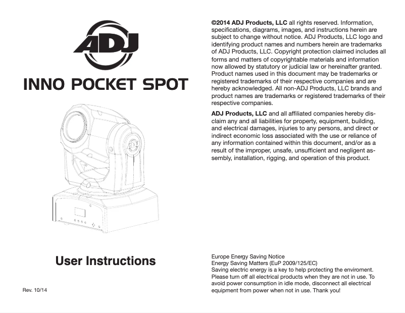 Page 1 de la notice Manuel utilisateur American DJ Inno Pocket Spot