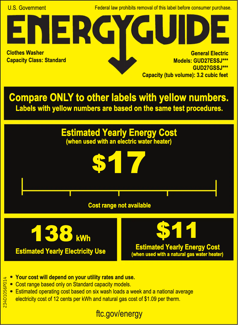 Page 1 of the manual Energy Label GE Spacemaker GUD27ESSJWW