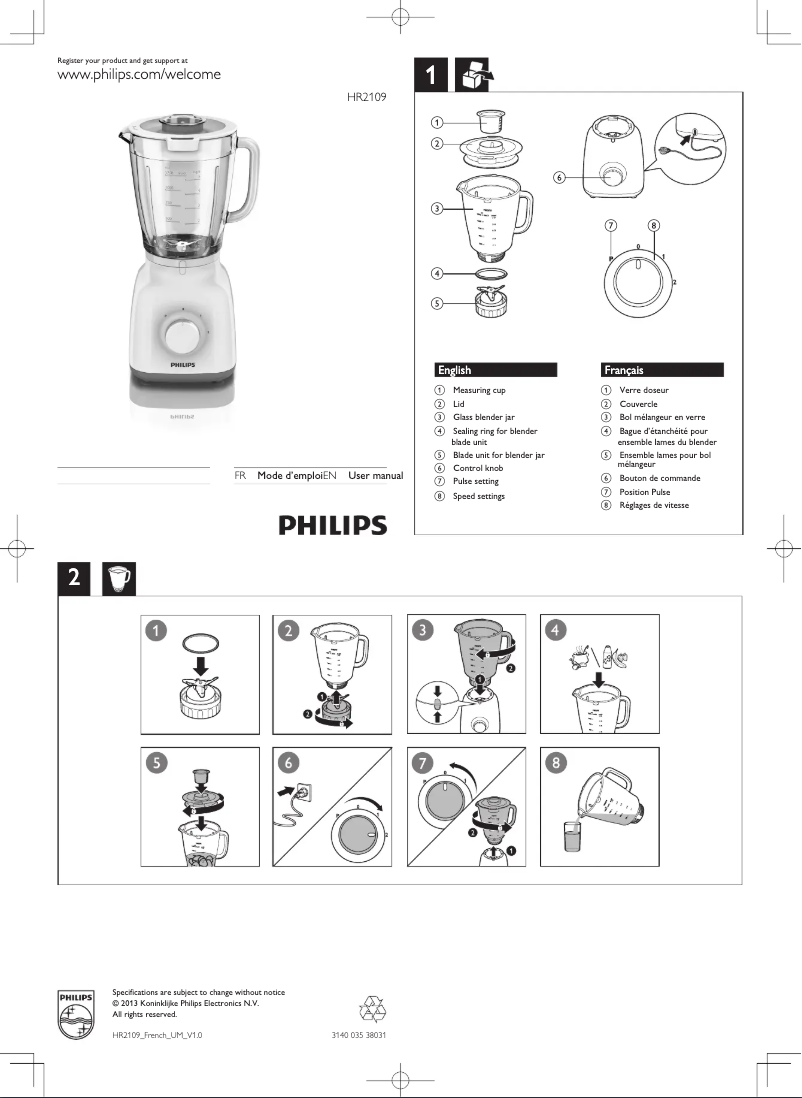 Page 1 de la notice Manuel utilisateur Philips Daily Collection HR2109