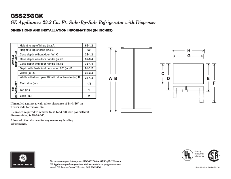Page n°1 - Fiche technique GE GSS23GMKES