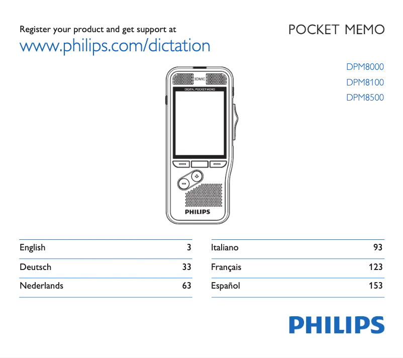 Page 1 of the manual User Manual Philips Pocket Memo DPM8100