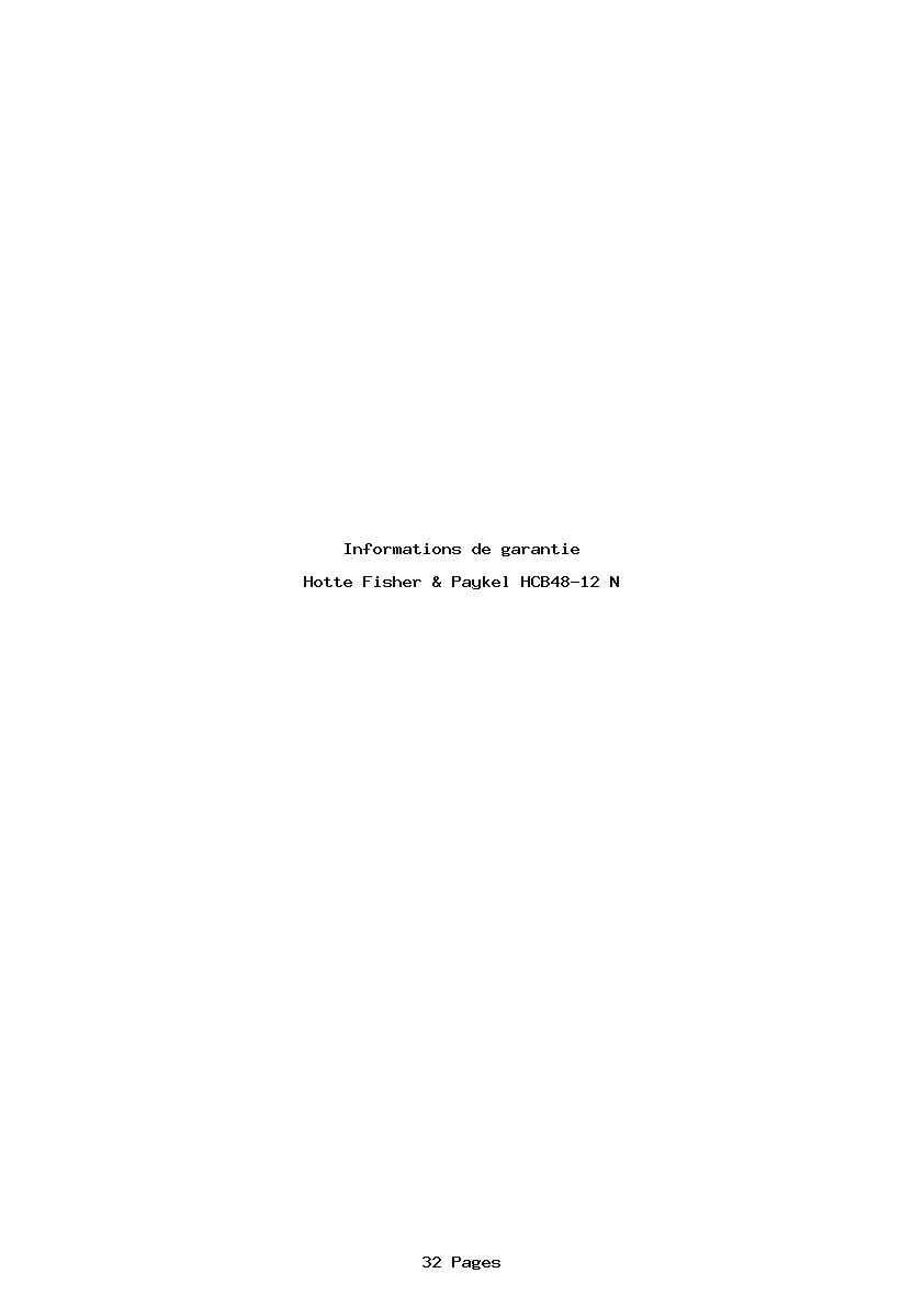 Page 1 de la notice Informations de garantie Fisher & Paykel HCB48-12 N