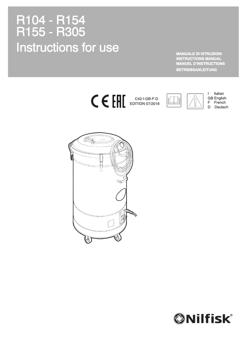 Page 1 de la notice Manuel utilisateur Nilfisk R305