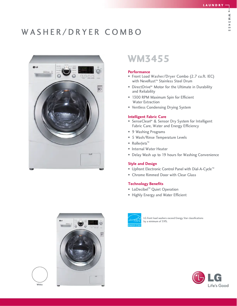 Página 1 del manual Ficha técnica LG WM3455HW