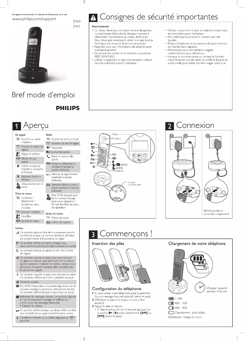 Page 1 de la notice Guide de démarrage rapide Philips D160