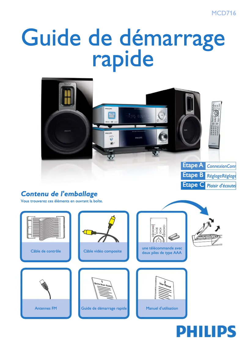 Page 1 de la notice Guide de démarrage rapide Philips MCD716