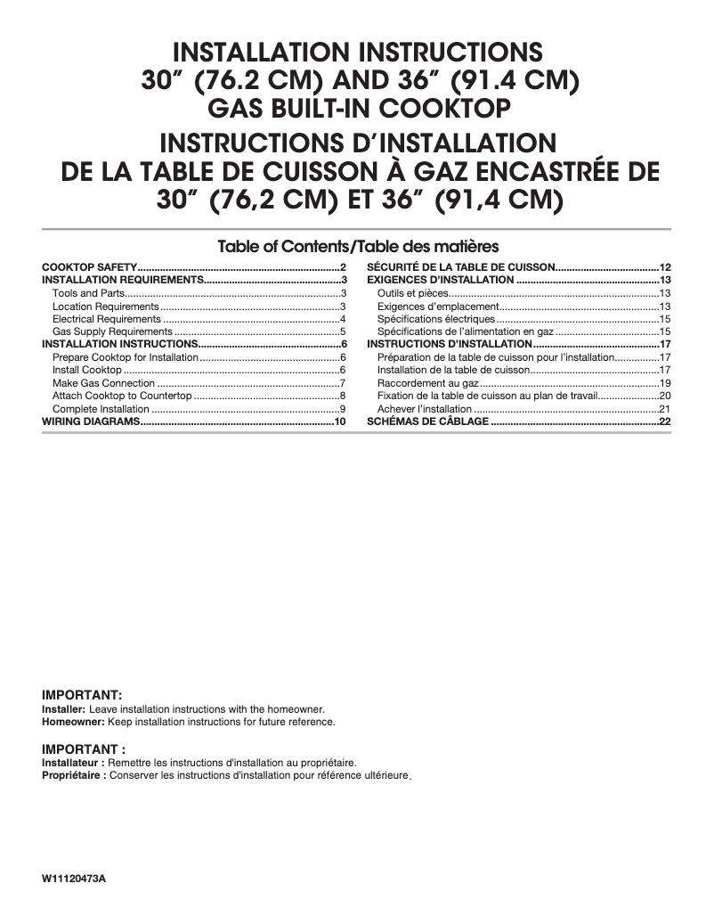 Page 1 de la notice Informations de garantie Whirlpool WCG55US0HB