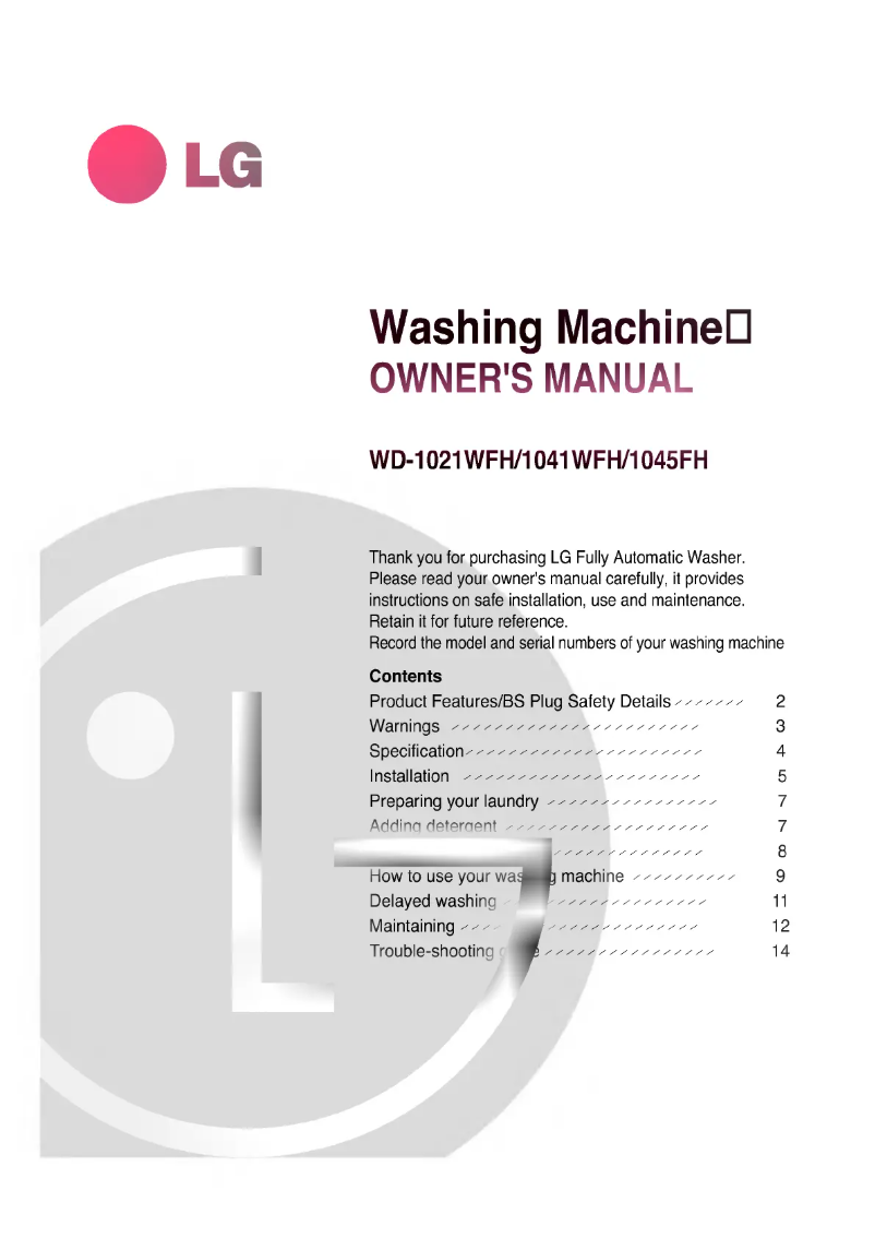 Page 1 de la notice Manuel utilisateur LG WD-1045FH