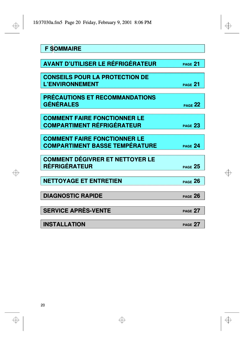 Page 1 de la notice Manuel utilisateur Whirlpool ARC 1790