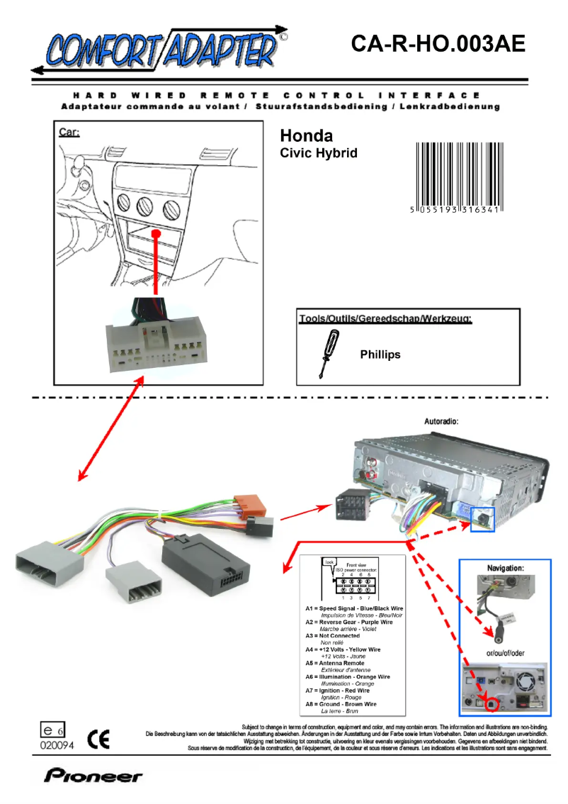 Page 1 de la notice Manuel utilisateur Pioneer CA-R-HO.003AE