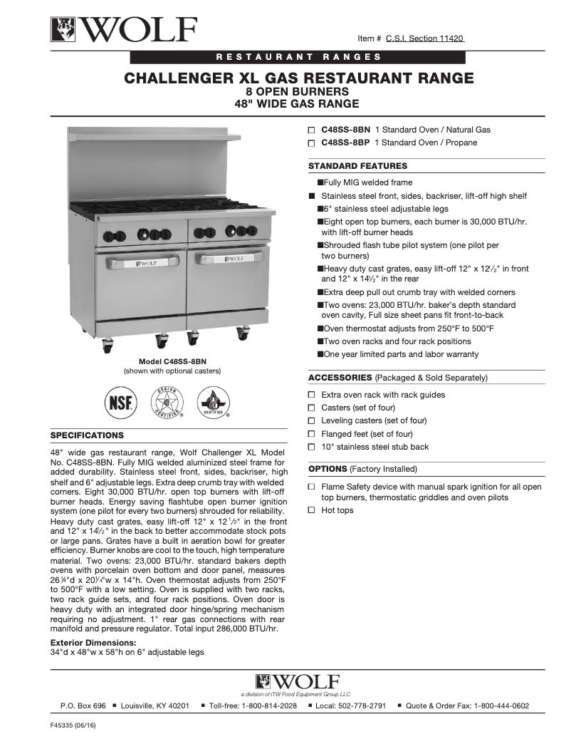 Página 1 del manual Ficha técnica Wolf C48SS-8B