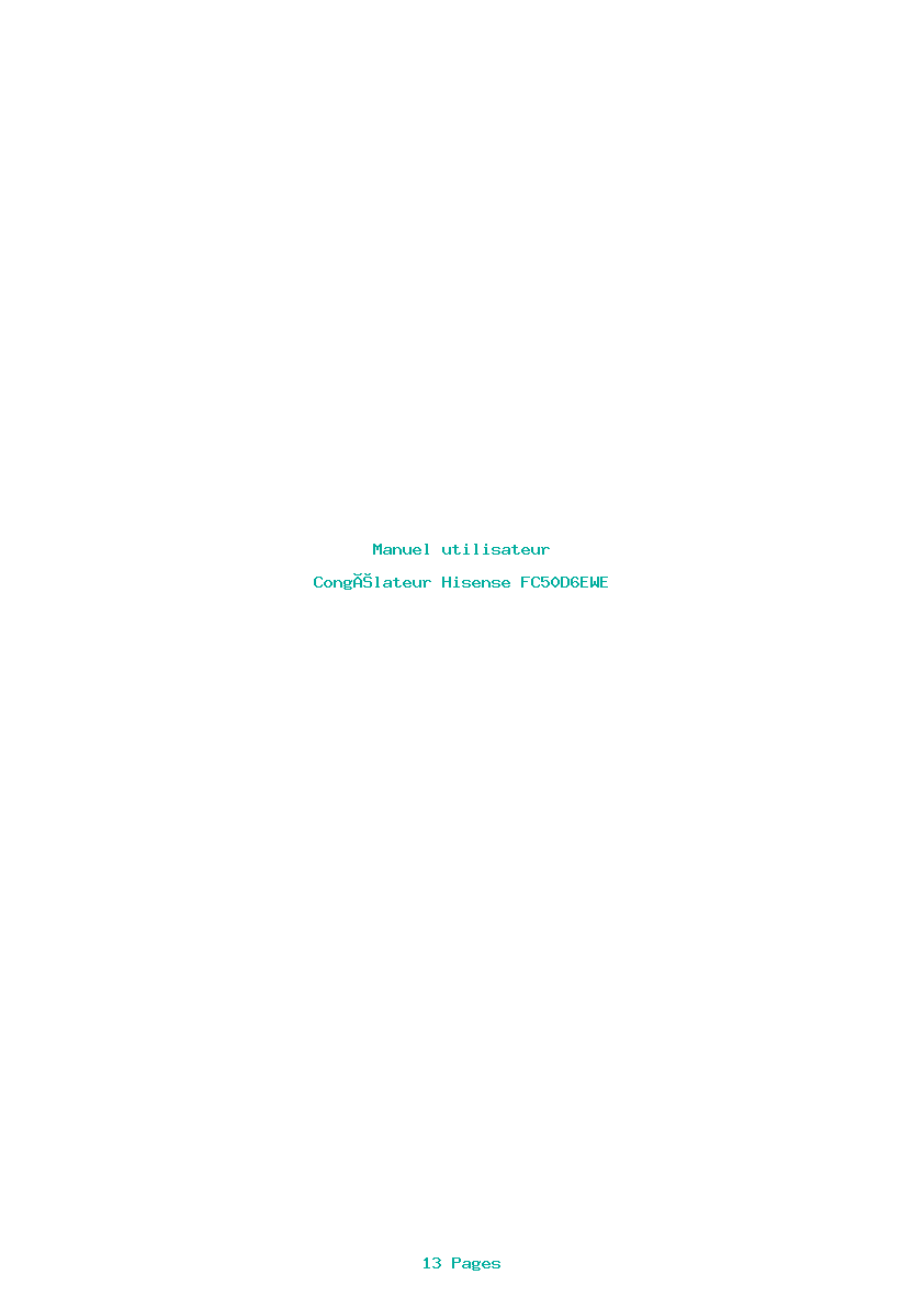 Page 1 de la notice Manuel utilisateur Hisense FC50D6EWE