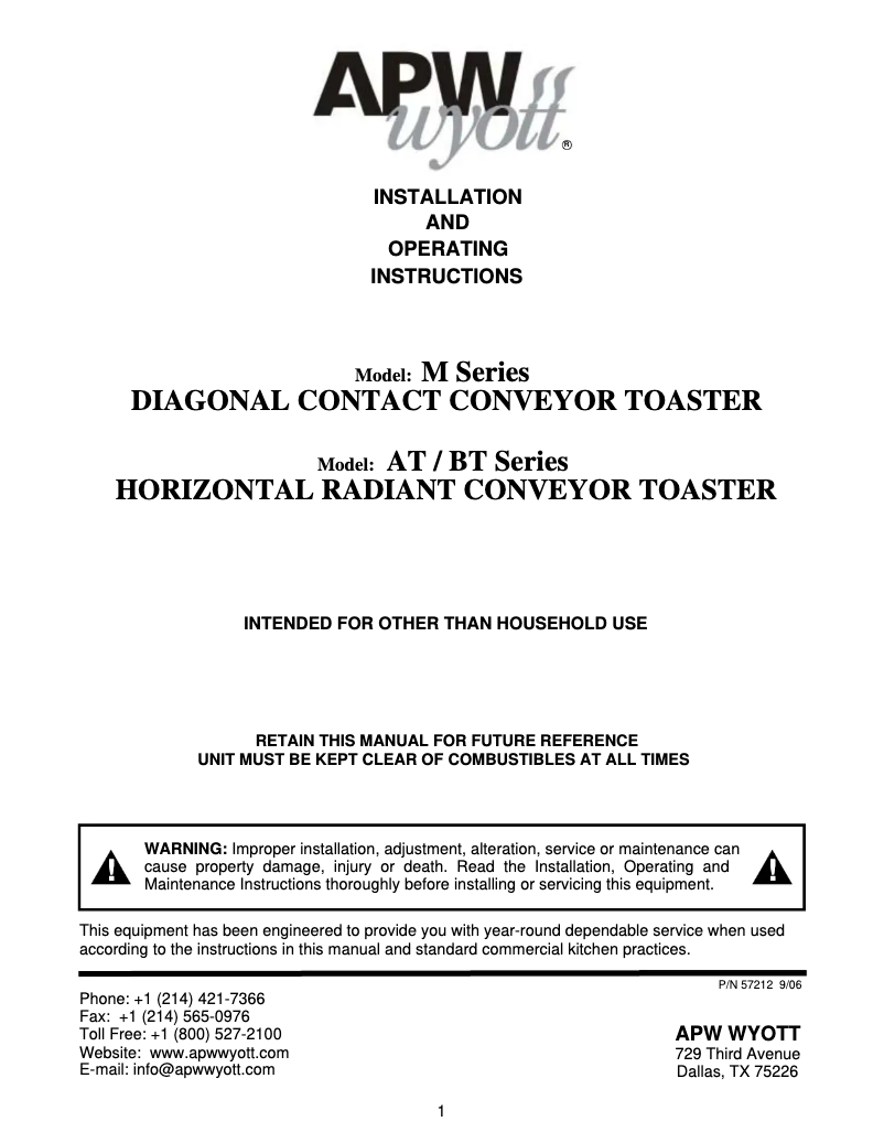 Page 1 de la notice Manuel utilisateur APW Wyott M-83