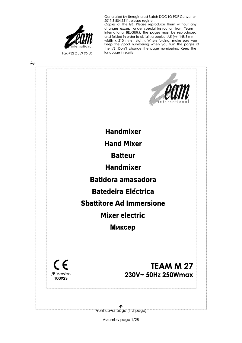 Page 1 de la notice Manuel utilisateur Team M 27