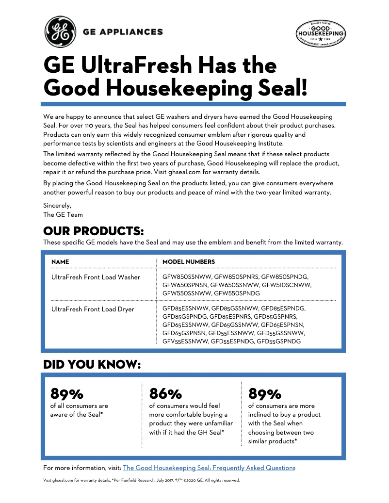 Page 1 of the manual Warranty Information GE GFD85GSPNRS