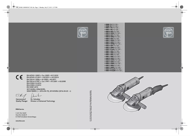 Page 1 de la notice Manuel utilisateur Fein WSG 17-150 PRT