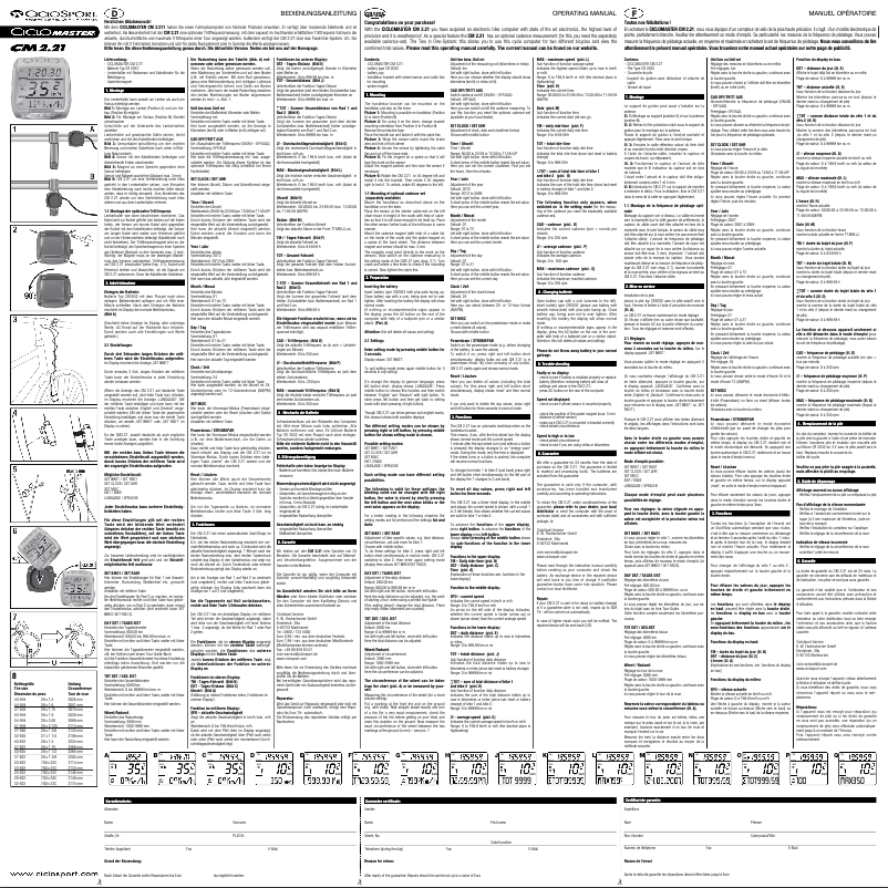 Page 1 de la notice Manuel utilisateur Ciclo Ciclomaster CM 2.21