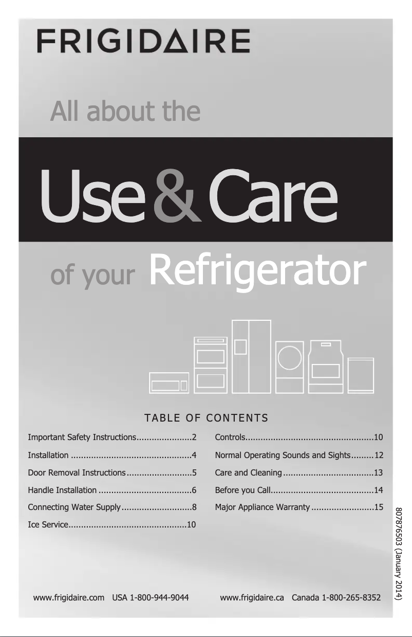 Page 1 de la notice Manuel utilisateur Frigidaire FFHT2117PS