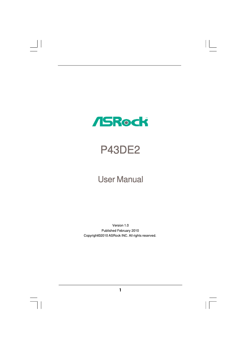 Page 1 de la notice Manuel utilisateur Asrock P43DE2