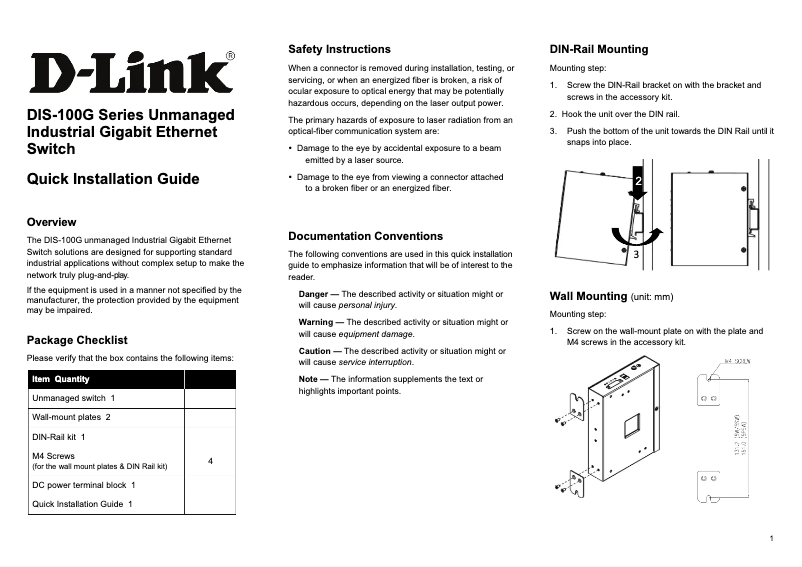 Page 1 de la notice Guide d'installation D-Link DIS-100G-10S