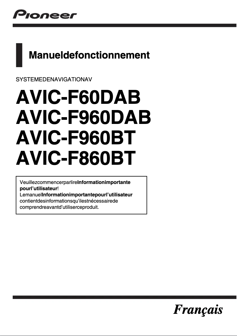 Page 1 de la notice Manuel utilisateur Pioneer AVIC-F60DAB