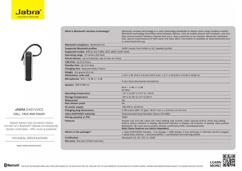 Page 1 de la notice Manuel utilisateur Jabra Easyvoice