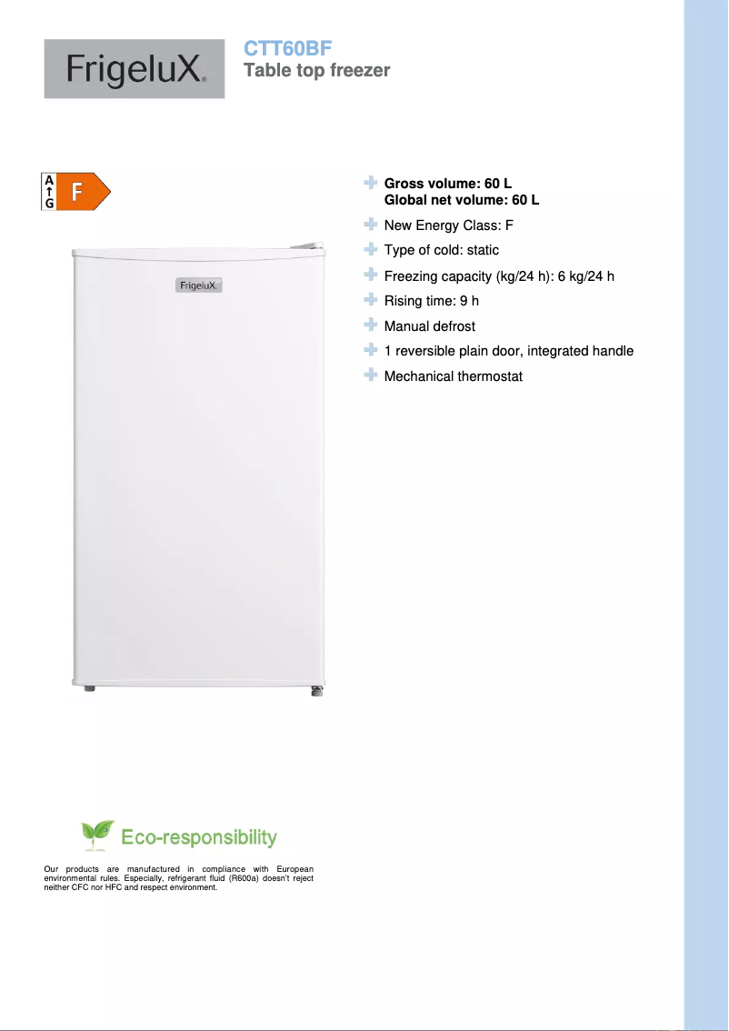 Página 1 del manual Ficha técnica FrigeluX CTT60BF