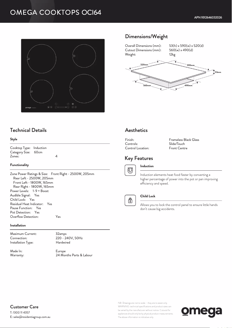 Page 1 de la notice Fiche technique Omega OCI64