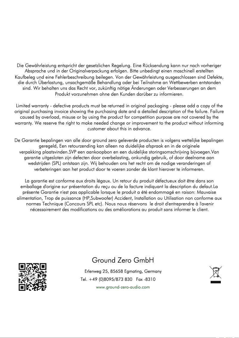 Page 1 de la notice Manuel utilisateur Ground Zero GZPW Reference 250