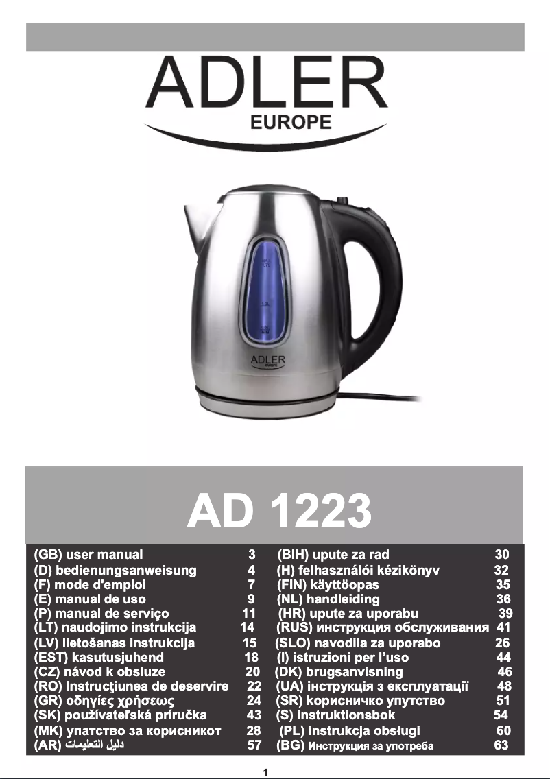 Page 1 de la notice Manuel utilisateur Adler AD 1223